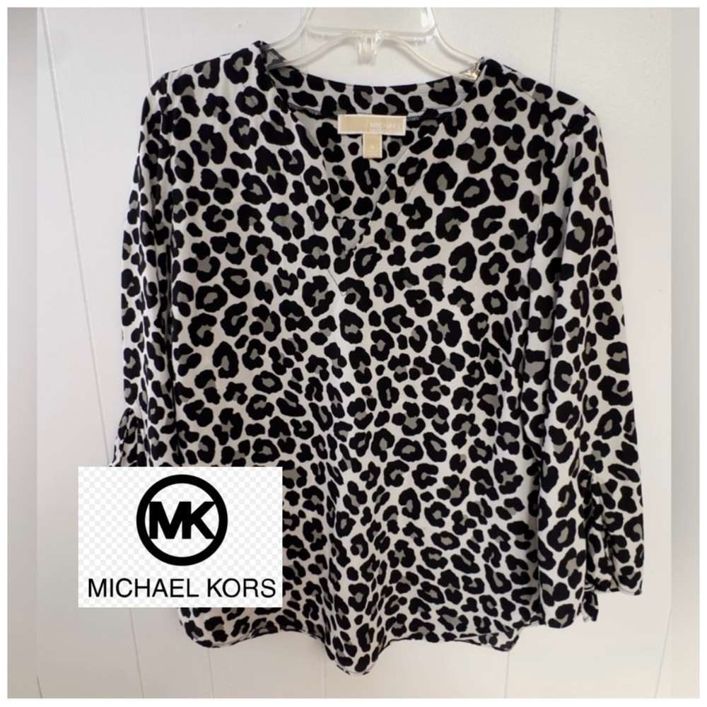 Michael Kors Blouse, 3/4 length ruffled sleeve, V-neck, lightweight.